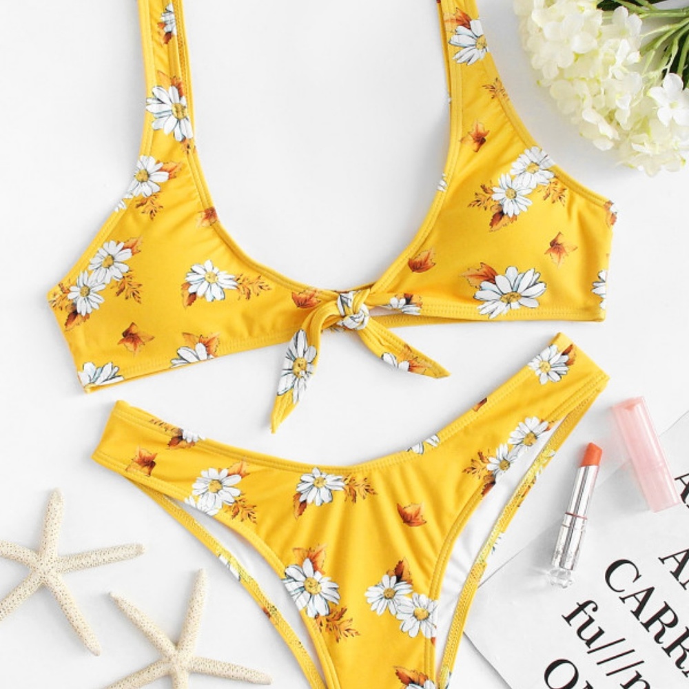 Sunny Floral Print Front Tie Bikini